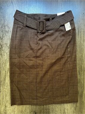 Women's Brown Plaid Belted Pencil Skirt
